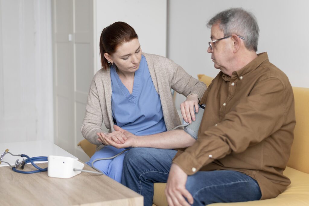 Female Nurse checking up on her patient.